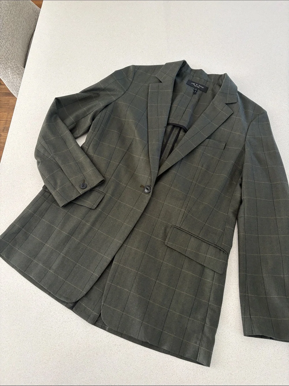 rag & bone Olive Green Windowpane Blazer